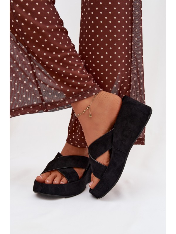 Women s Platform Flip Flops in Eco Suede Black Calorine