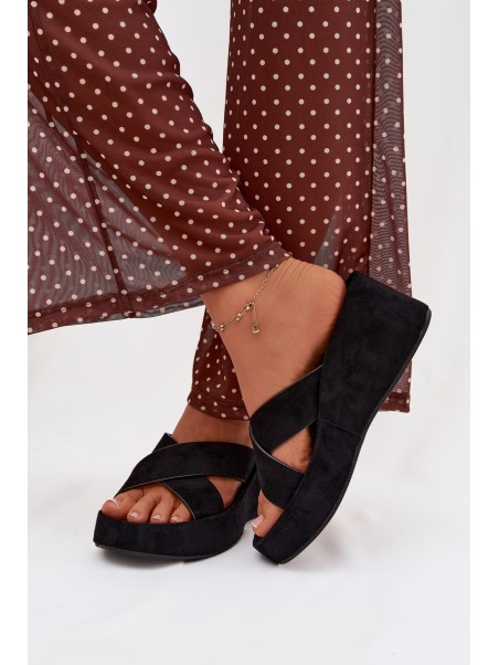 Women s Platform Flip Flops in Eco Suede Black Calorine