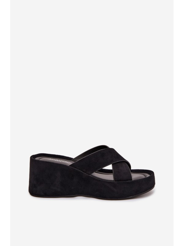 Women s Platform Flip Flops in Eco Suede Black Calorine