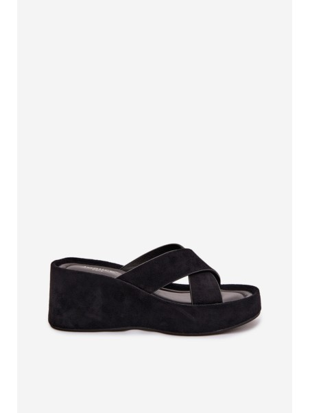 Women s Platform Flip Flops in Eco Suede Black Calorine