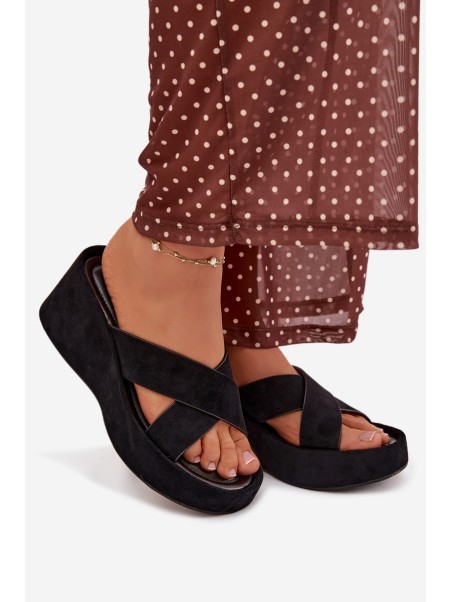 Women s Platform Flip Flops in Eco Suede Black Calorine