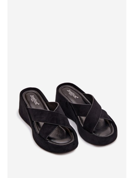 Women s Platform Flip Flops in Eco Suede Black Calorine