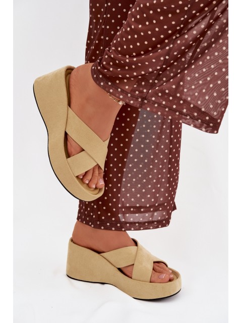 Women's Platform Slippers Made of Eco Suede Yellow Calorine