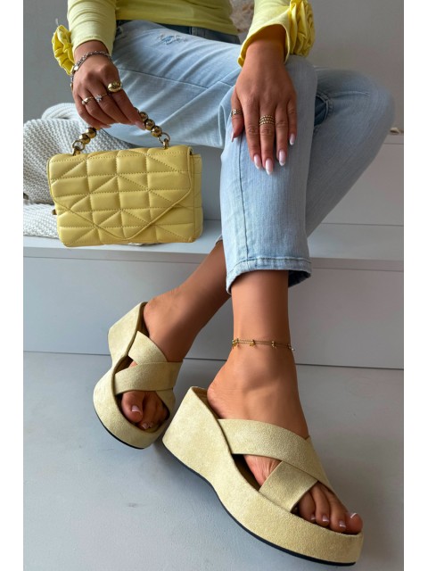 Women's Platform Slippers Made of Eco Suede Yellow Calorine 2