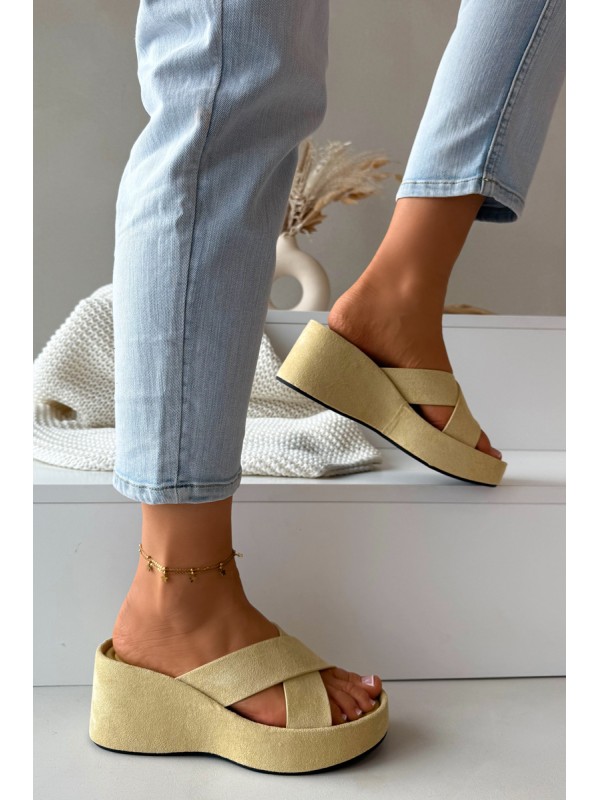 Women's Platform Slippers Made of Eco Suede Yellow Calorine