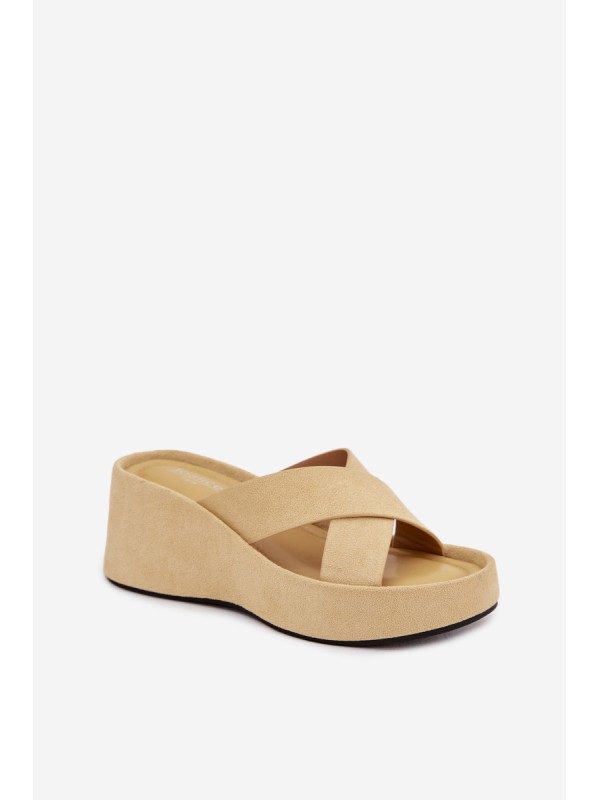 Women's Platform Slippers Made of Eco Suede Yellow Calorine