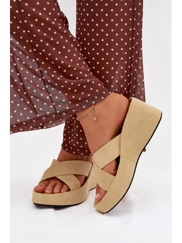 Women's Platform Slippers Made of Eco Suede Yellow Calorine