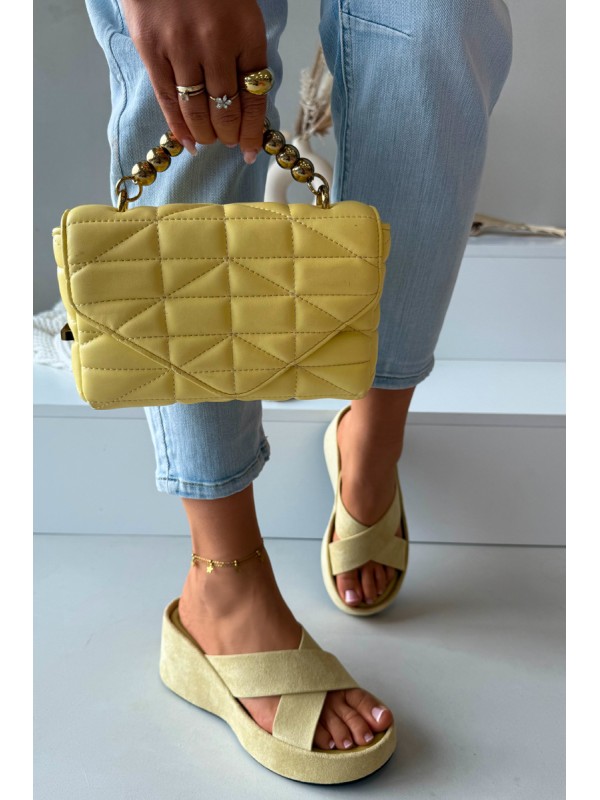 Women's Platform Slippers Made of Eco Suede Yellow Calorine