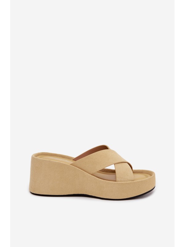 Women's Platform Slippers Made of Eco Suede Yellow Calorine