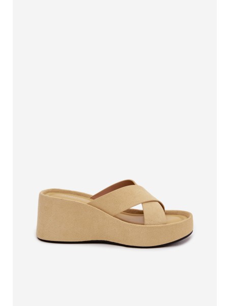Women's Platform Slippers Made of Eco Suede Yellow Calorine