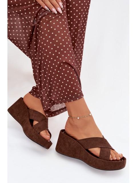 Women's Platform Flip Flops Made of Eco Suede Chocolate Calorine