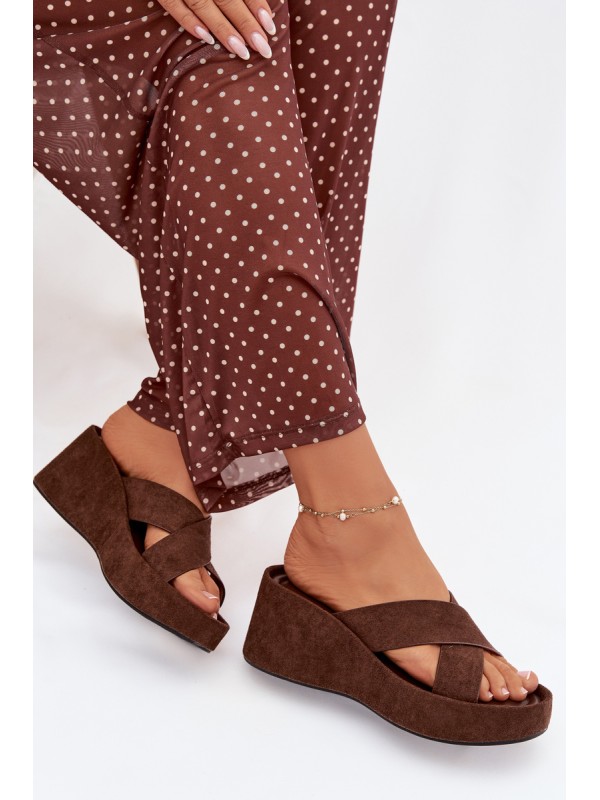 Women's Platform Flip Flops Made of Eco Suede Chocolate Calorine