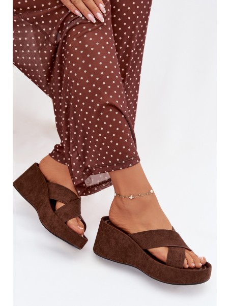 Women's Platform Flip Flops Made of Eco Suede Chocolate Calorine