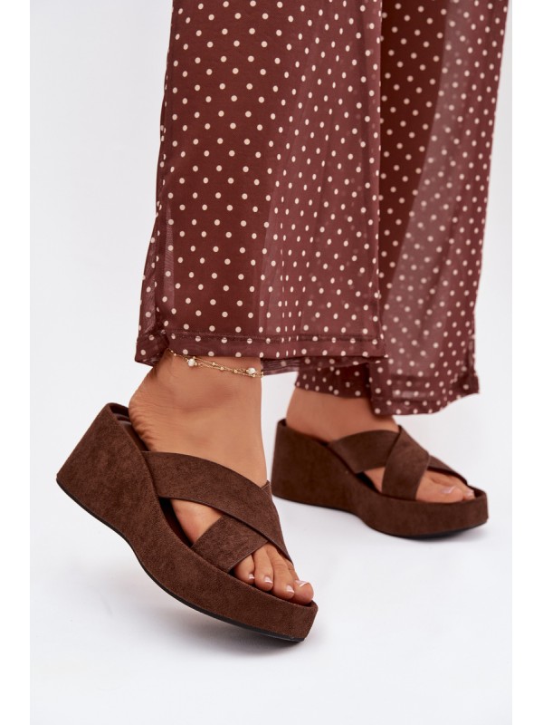 Women's Platform Flip Flops Made of Eco Suede Chocolate Calorine 2