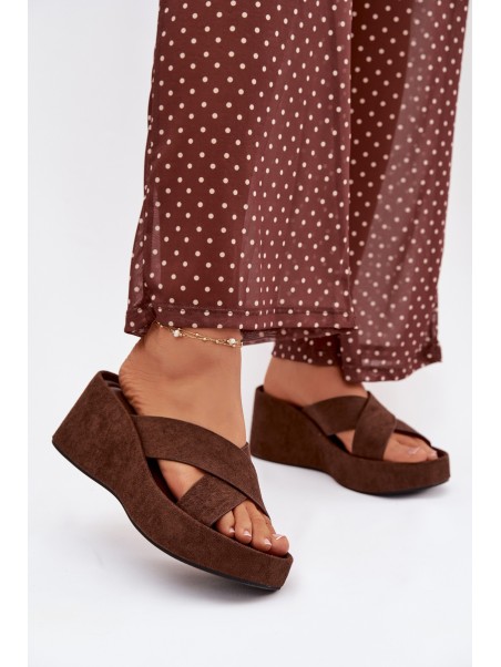 Women's Platform Flip Flops Made of Eco Suede Chocolate Calorine