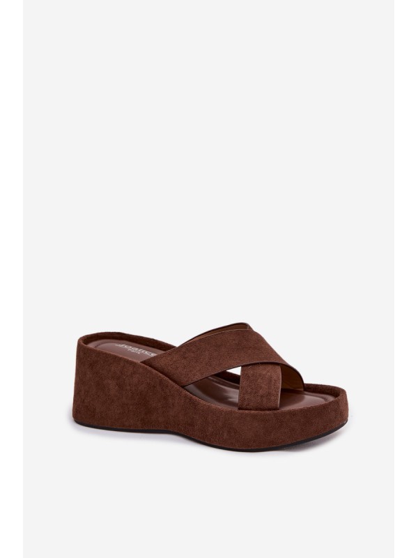 Women's Platform Flip Flops Made of Eco Suede Chocolate Calorine
