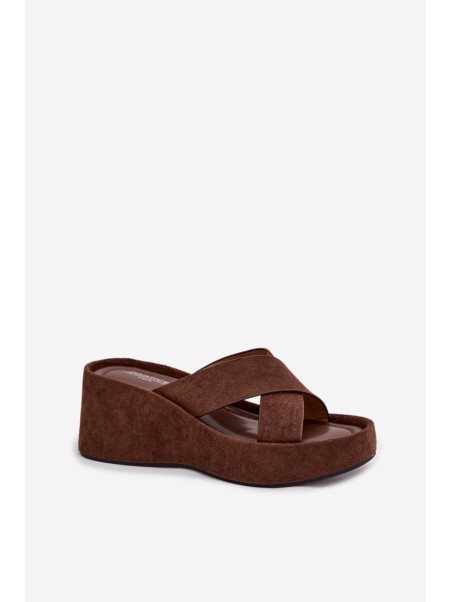 Women's Platform Flip Flops Made of Eco Suede Chocolate Calorine
