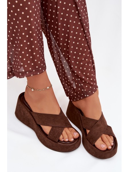 Women's Platform Flip Flops Made of Eco Suede Chocolate Calorine