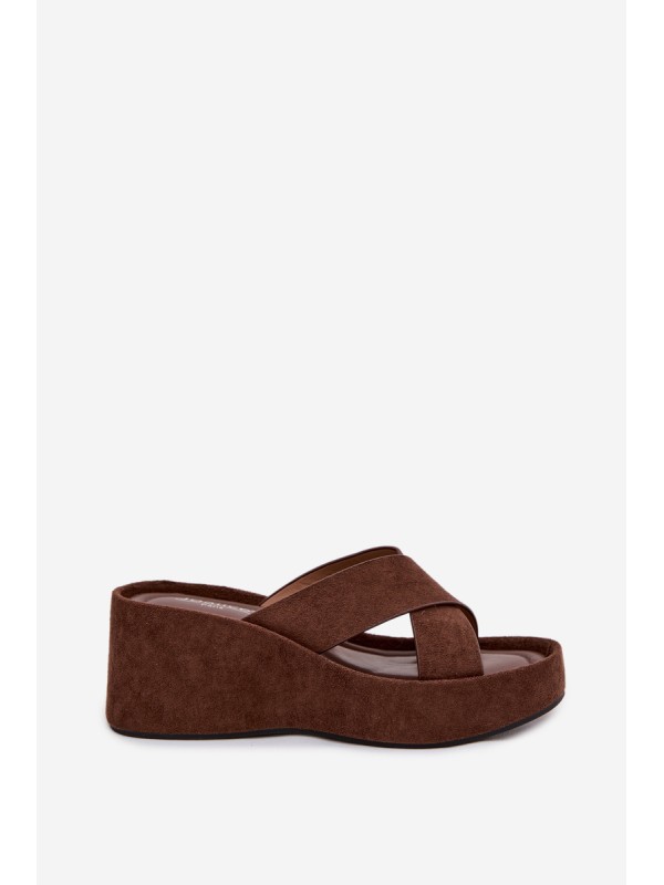 Women's Platform Flip Flops Made of Eco Suede Chocolate Calorine