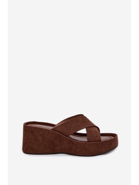 Women's Platform Flip Flops Made of Eco Suede Chocolate Calorine