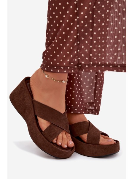 Women's Platform Flip Flops Made of Eco Suede Chocolate Calorine