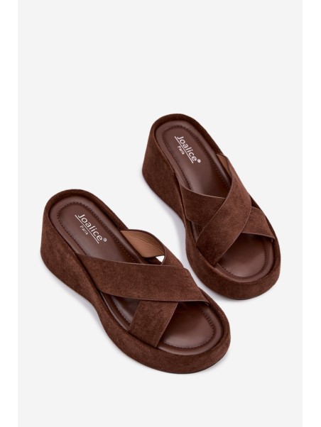 Women's Platform Flip Flops Made of Eco Suede Chocolate Calorine