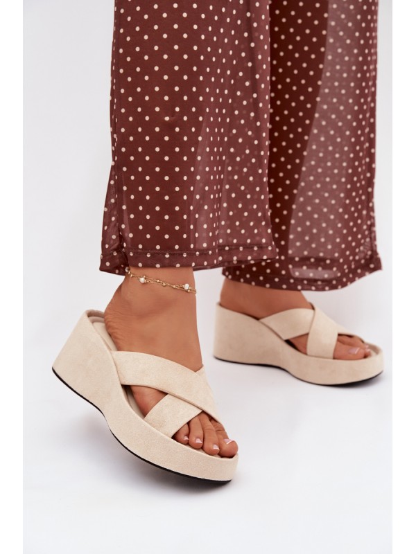 Womens Platform Slides in Eco Suede Beige Calorine