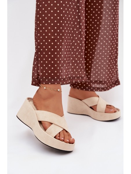 Womens Platform Slides in Eco Suede Beige Calorine
