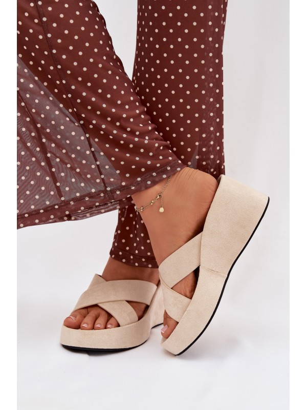 Womens Platform Slides in Eco Suede Beige Calorine