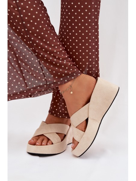 Womens Platform Slides in Eco Suede Beige Calorine