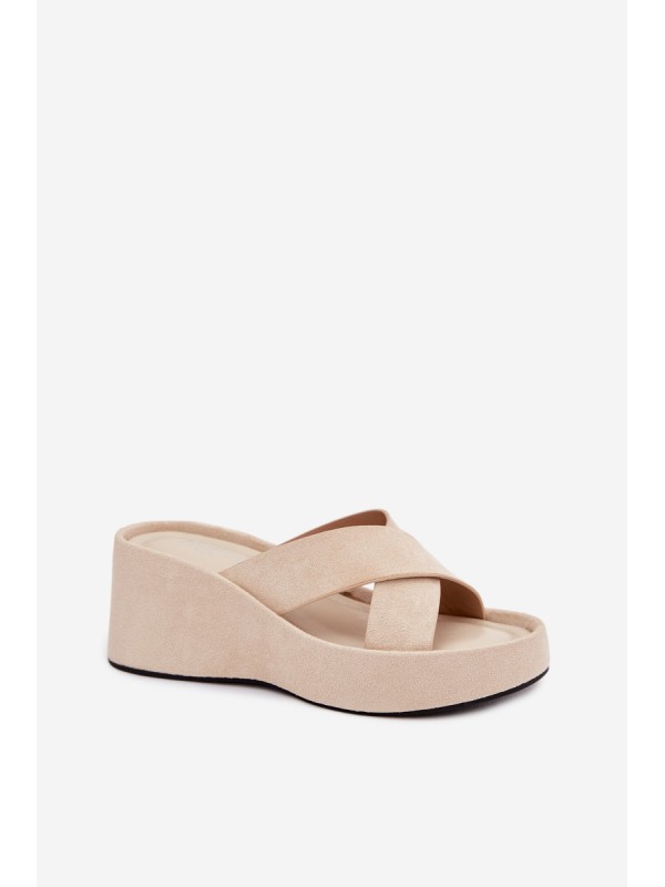 Womens Platform Slides in Eco Suede Beige Calorine