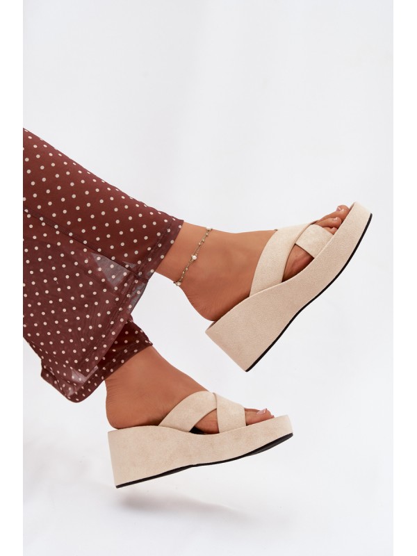 Womens Platform Slides in Eco Suede Beige Calorine