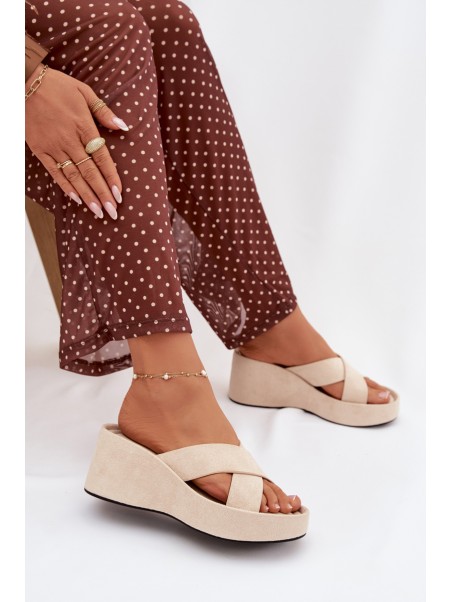 Womens Platform Slides in Eco Suede Beige Calorine