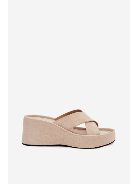 Womens Platform Slides in Eco Suede Beige Calorine