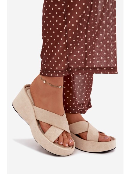 Womens Platform Slides in Eco Suede Beige Calorine