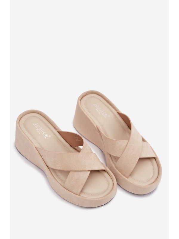 Womens Platform Slides in Eco Suede Beige Calorine