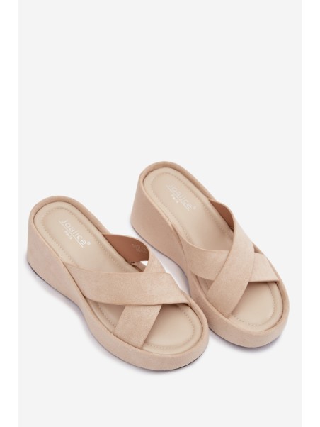 Womens Platform Slides in Eco Suede Beige Calorine