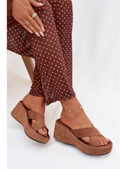 Women s Platform Slippers Made of Eco Suede Brown Calorine
