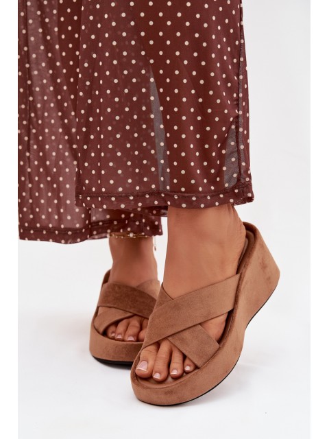 Women s Platform Slippers Made of Eco Suede Brown Calorine 2