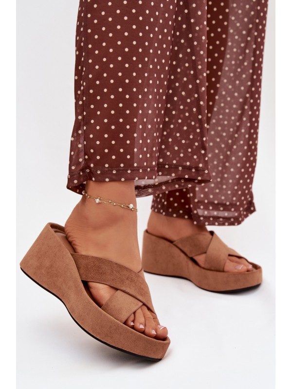 Women s Platform Slippers Made of Eco Suede Brown Calorine