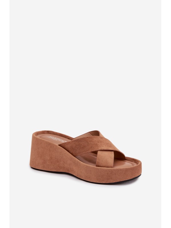 Women s Platform Slippers Made of Eco Suede Brown Calorine