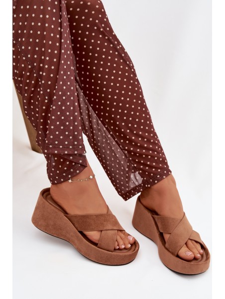 Women s Platform Slippers Made of Eco Suede Brown Calorine