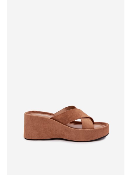 Women s Platform Slippers Made of Eco Suede Brown Calorine