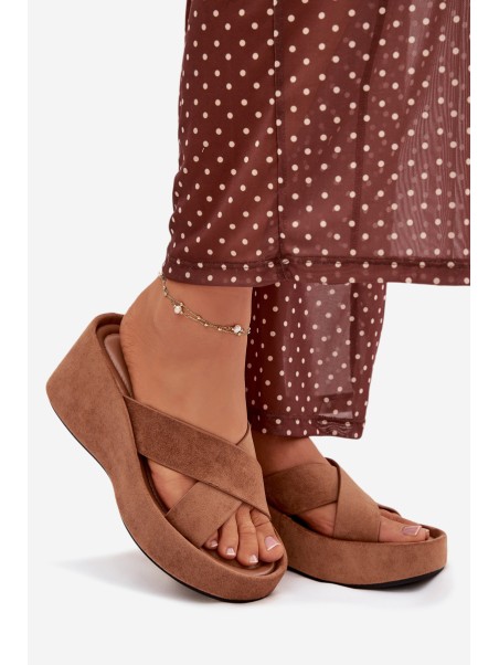 Women s Platform Slippers Made of Eco Suede Brown Calorine