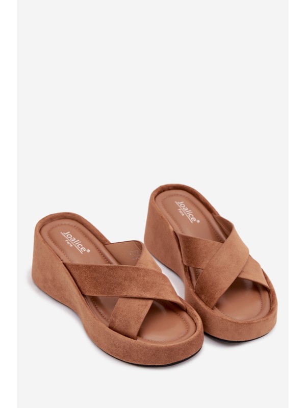 Women s Platform Slippers Made of Eco Suede Brown Calorine