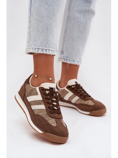 Buty Sportowe Sneakersy Damskie Brązowe Soretta
