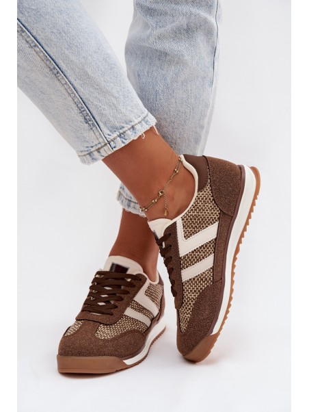 Buty Sportowe Sneakersy Damskie Brązowe Soretta