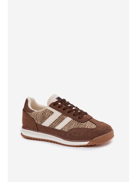 Buty Sportowe Sneakersy Damskie Brązowe Soretta
