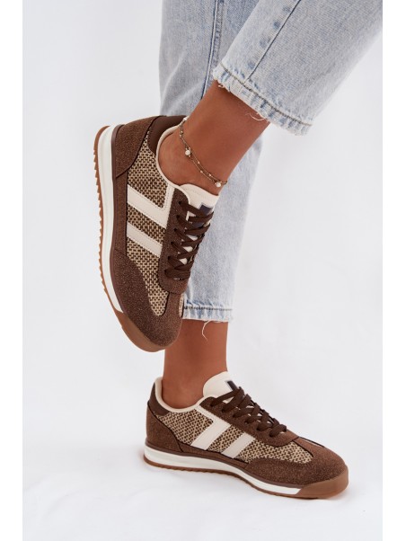 Buty Sportowe Sneakersy Damskie Brązowe Soretta
