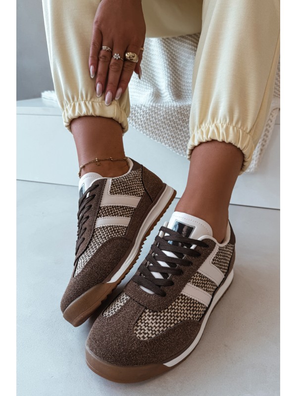 Buty Sportowe Sneakersy Damskie Brązowe Soretta